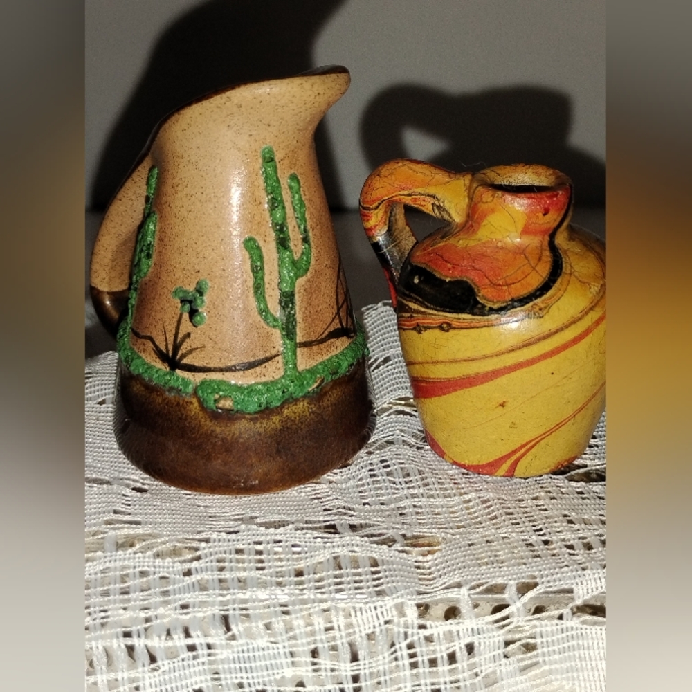 2 Mini Handpainted pottery Jugs Original by Betty Selby of Arizona dessert